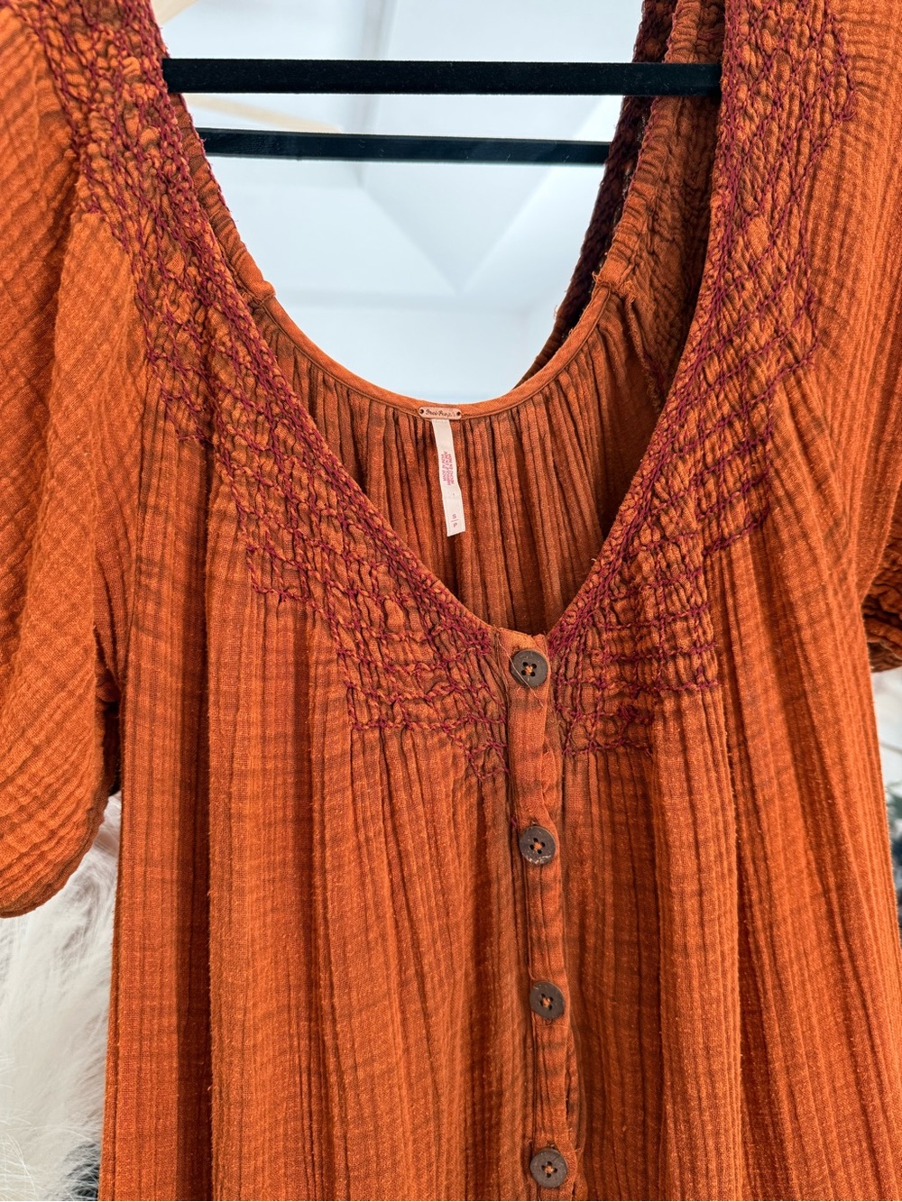 Free People Burnt Orange Button-Front Maxi Dress - Picture 3 of 3